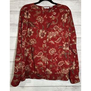 Alfred‎ Dunner Woman's Button Down Blouse Long Sleeve Burgundy Floral Size 16 W